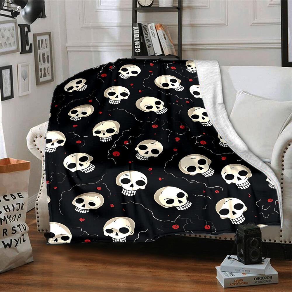 1pc Skull Pattern Blanket Warm, Cozy, And Soft, Suitable for Sofas, Beds, Cars, And Office Use.Perfect for Camping And Travel, Making It a Great Gift