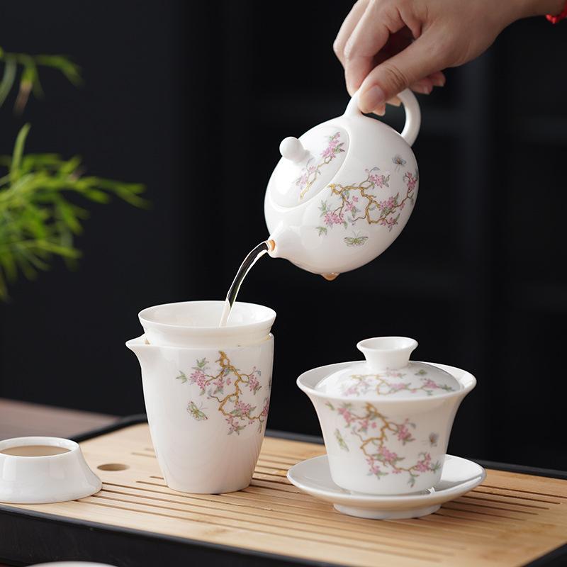 High-end Guest Tea Set Suet Jade Wisteria Flower Set