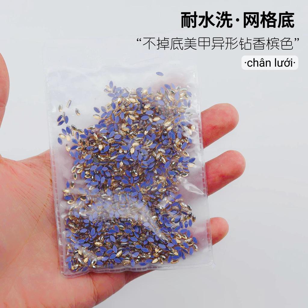 Mesh Bottom Nail Art Diamond, Champagne Special-Shaped Diamond, Small Size, No Bottom Nail Drill, Washable Flat Bottom Special-Shaped Whole Batch