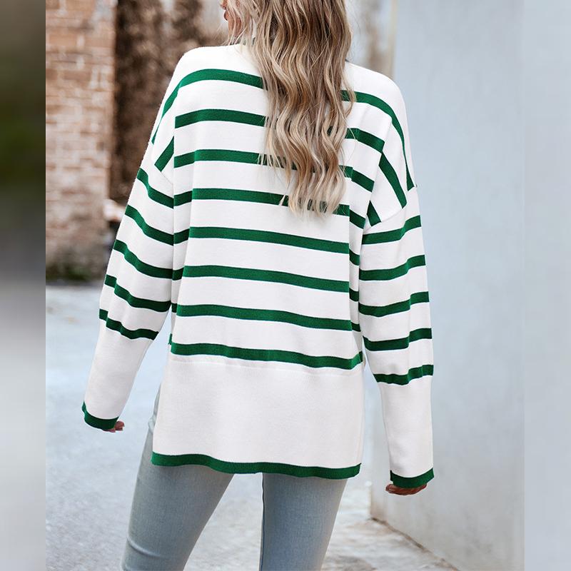Maglione dolcevita a righe da donna elegante e ampio, pullover casual lavorato a maglia