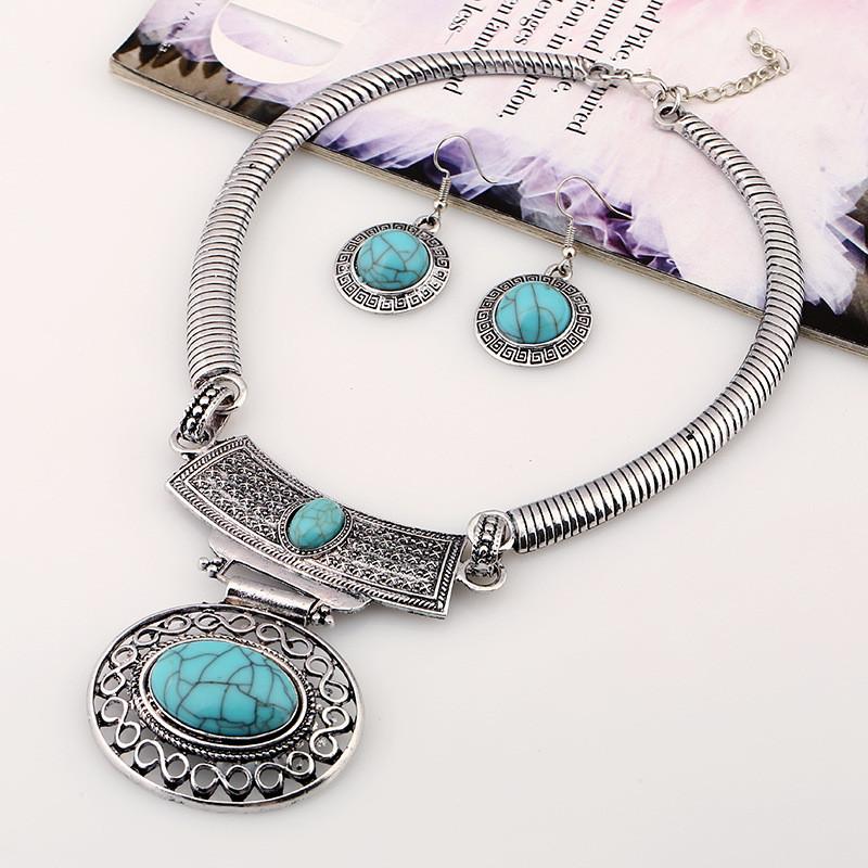 Ethnic Style Simulation Gemstone Decoration Women Necklace And Earring Set For Casual And Formal Wear