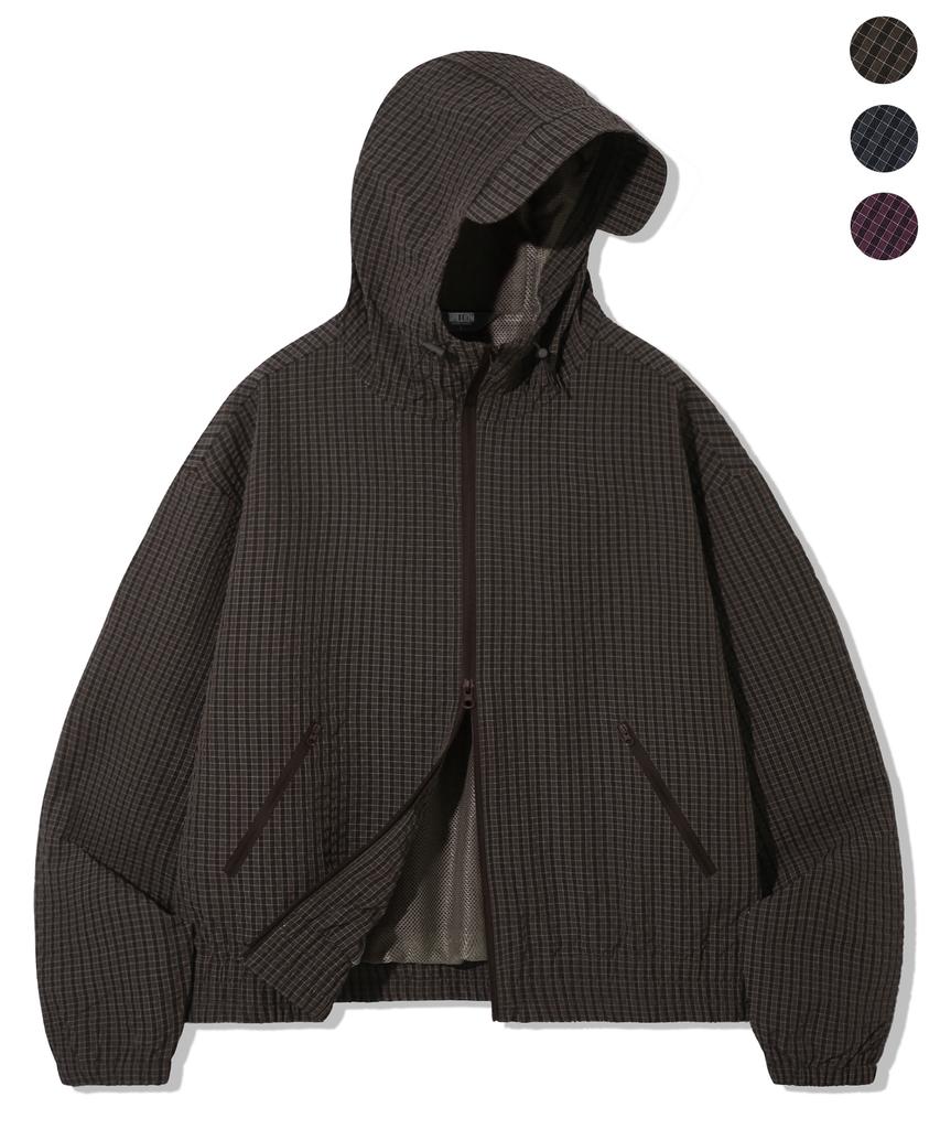 TRILLION Check Pattern Hooded Zip-Up Windbreaker_3Color