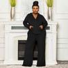 Taglie Forti Velluto Set da Donna Due 2 Pezzi Abiti Moda Curvy Pantaloni Dritti Completo e Giacca da Tuta Tuta Street