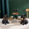 Escultura Buldogue Francês Estátua de Cachorro com Bandeja e Porta-Chaves Armazenamento Presente Decoração de Casa Ornamentos Decoração Vermelha Estatueta de Animal
