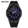 Sanda Dual Display Multifunction Fashion Wristwatch with Colorful Transparent Case for Youthful Korean Style