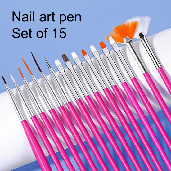 Yousheng 15Pcs Nail Art Brush Kit Soft Bristles Fine Nib Non-shedding DIY Gradient Blooming Effect Nail UV Gel Liner Brush Drawing Pen Nail Salon