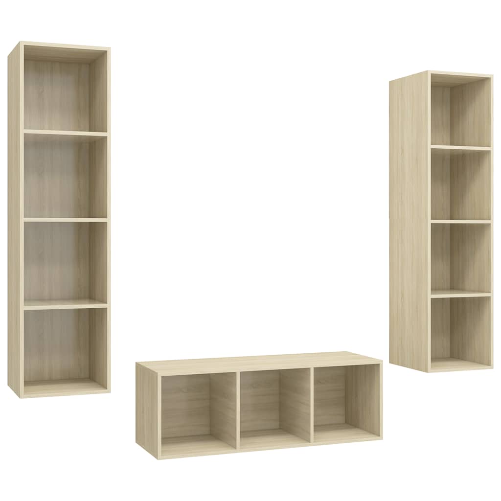 3 piece TV cabinet set Sonoma oak effect particleboard