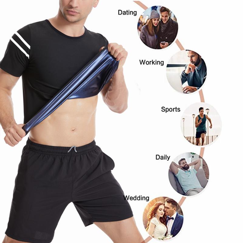 Men Short Sleeve Sauna Sweat Shirt, Tummy Control Compression Shaper for Running Gym Fitness Workout