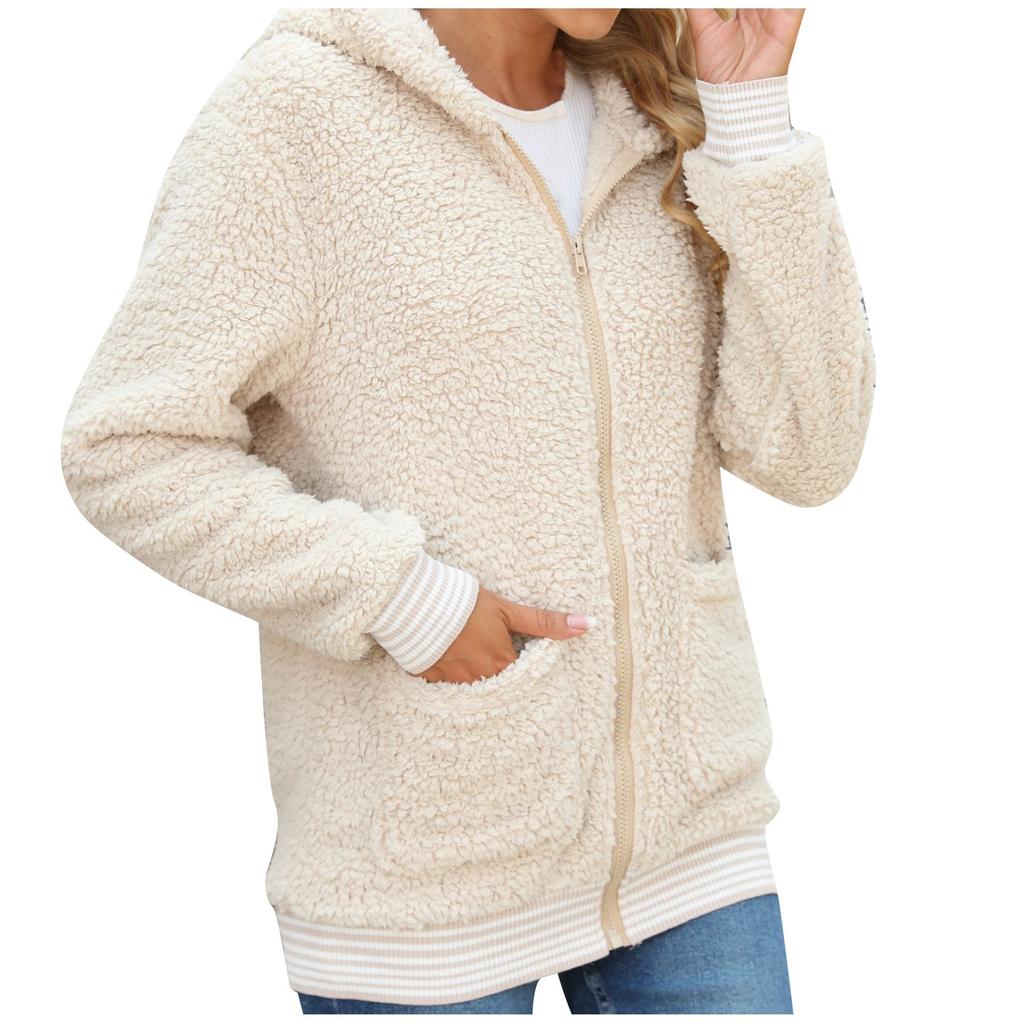 Women's Long Sleeve Hooded Zipper Solid Color Loose Foam Warm Coat Winter
