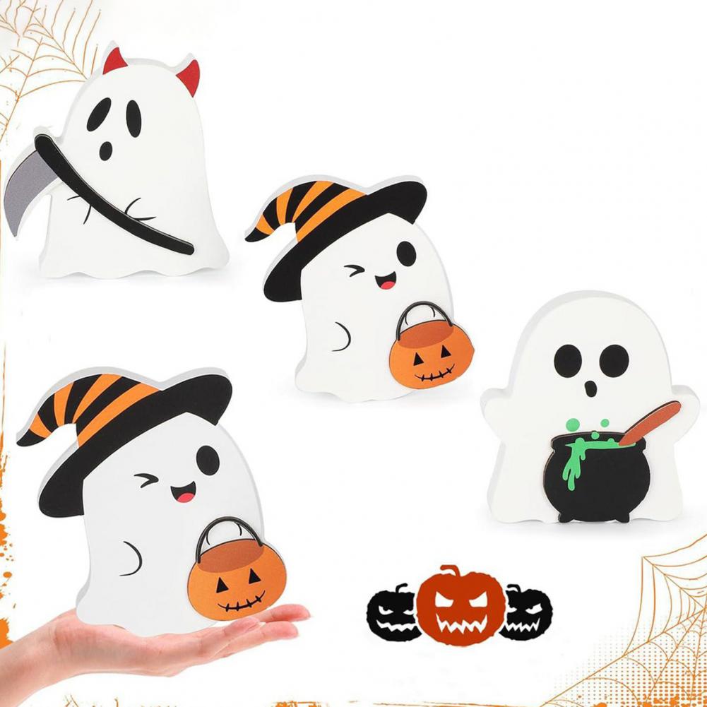 Halloween Ghost Decoration Funny Ghost Decor Handmade Halloween Ghost Decor Set for Fall Party Mantel Table Wooden Ornament Sign