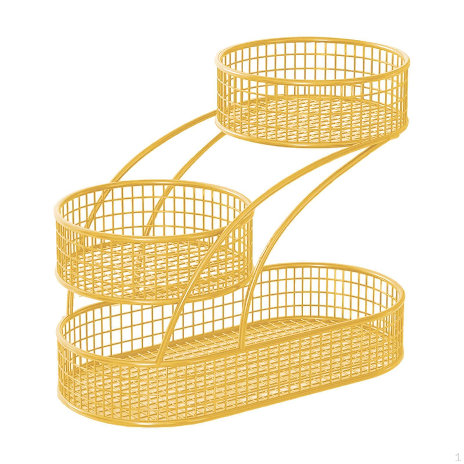 

3 Tier Fruit Basket Storage Rack Multifunctional Space Saver Modern Iron Serving Tray Kitchen