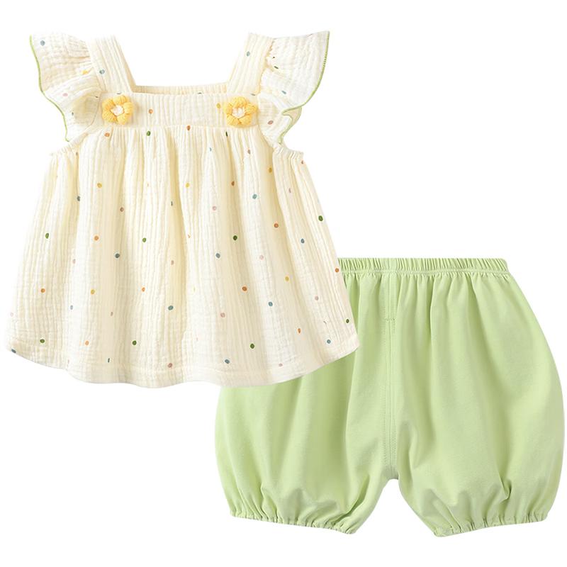 Youqi Baby Girl Summer Sleeveless Top & Pants Set 100