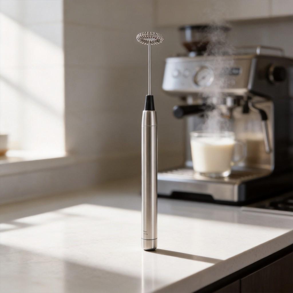 Handheld Stainless Steel Milk Frother With Stand For Coffee And Latte Art
