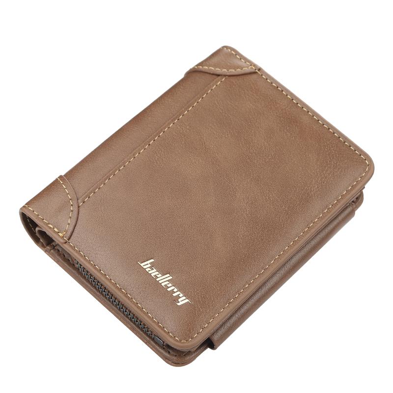 Men Pu Genuine Leather Short Wallet With Zipper Coin Pocket Vintage Big Capacity Male Short Money Purse Card Mount New