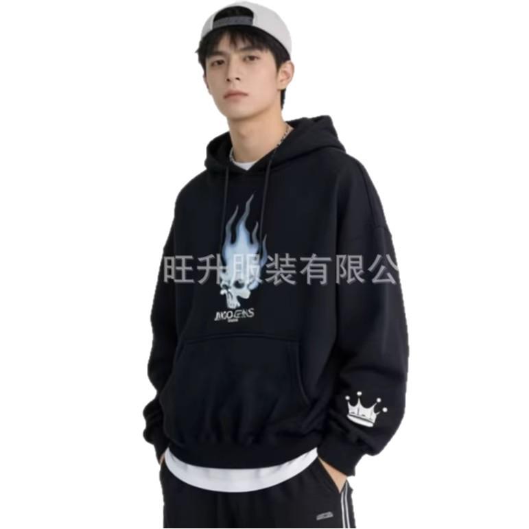 Skull Head Flame Crown Printed Hoodie Long Sleeve Hooded Versatile Casual Sweater