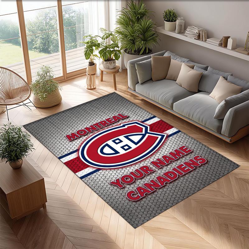 Montreal Canadiens Crystal Velvet Rug, Custom Name Text Personalized Non‑Slip Floor Mat for Home Decor Gift