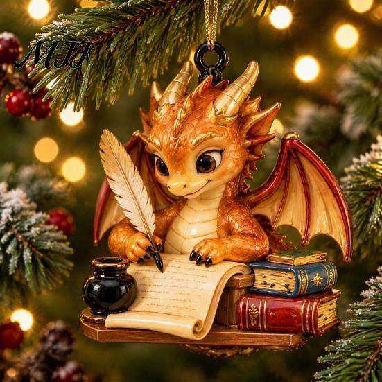 Украшение 'Дракон' для книголюбов, Книжное украшение, Фэнтезийные драконы, Рождественское подвесное украшение, причудливый декор, Украшение для книжной полки, Акриловый готический кулон,
