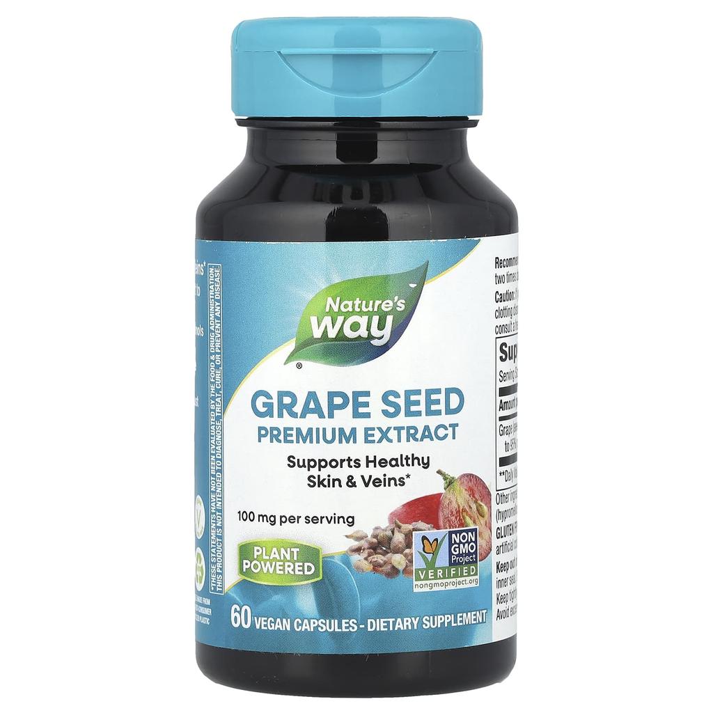 Nature'S Way, Premium Extract, Grape Seed, 100Mg, 60 Veggie Caps
