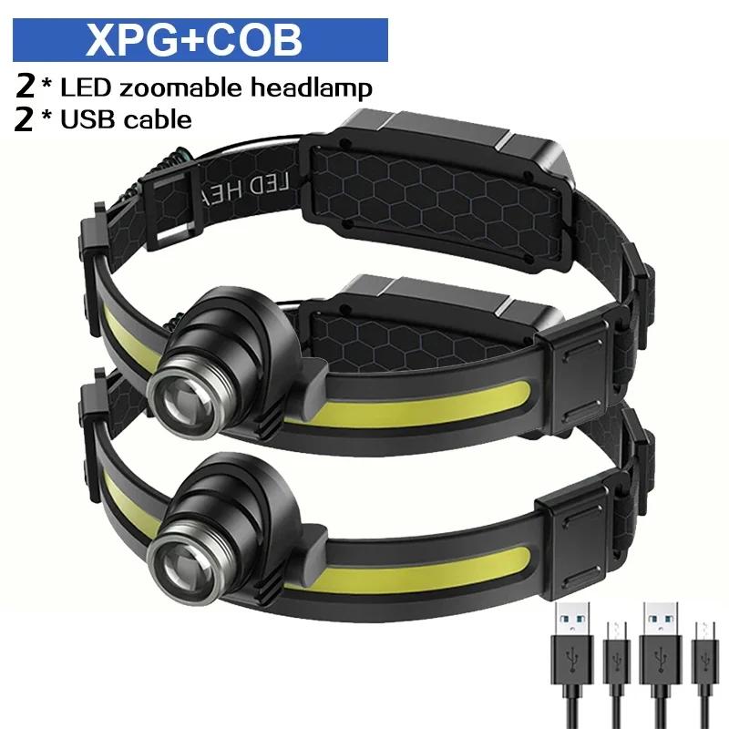 COB Induction Headlight Multi-mode Red Light Warning LED Outdoor Head Mounted Strong Light Running Headlight Camping Flashlight