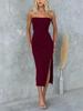 2025 Women's Party Strapless Slit Knit Midi Dress