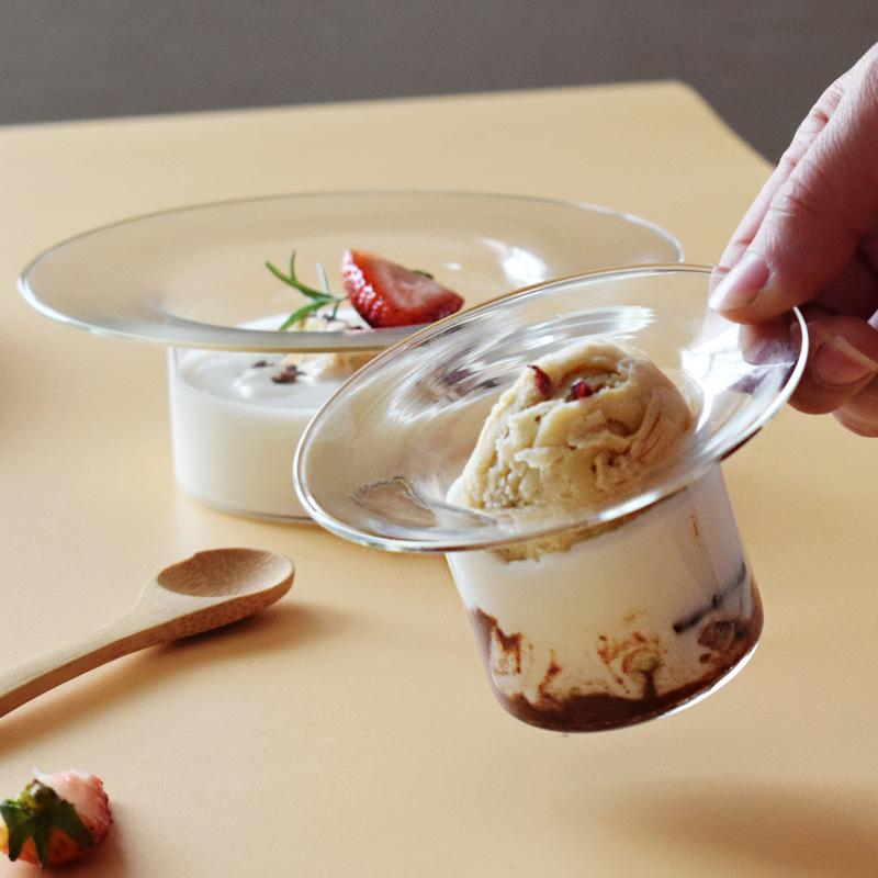 Creative Small Fresh Transparent Straw Hat Glass Bowl Dessert Bowl Yogurt Bowl Fruit Salad Plate High Aesthetic Breakfast Bowl