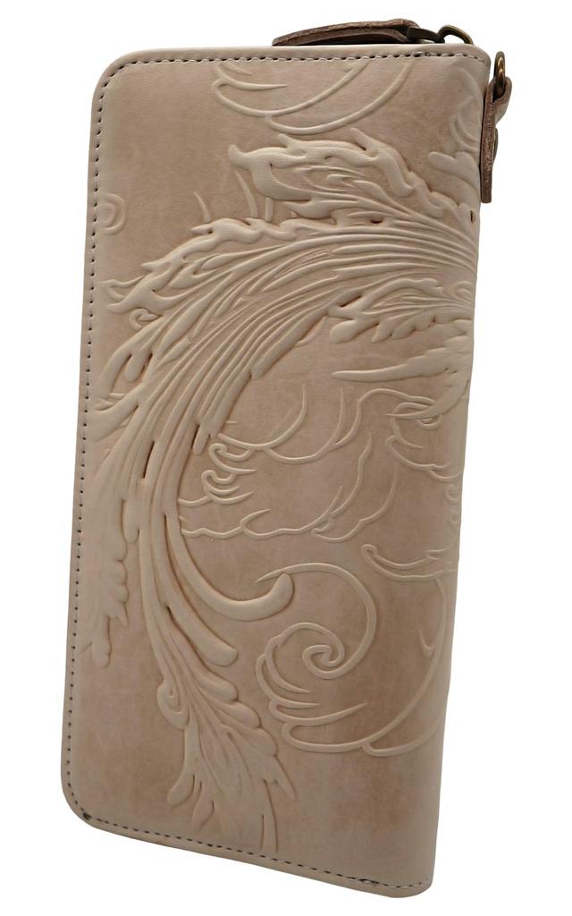 Beige1 Phoenix Italian Leather Wallet for Men and Women, Genuine Cowhide Leather, Round Zipper, Coin Purse, Card Slots, Large Capacity, Lightweight,