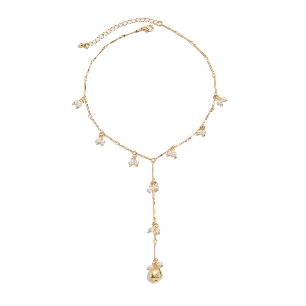 Simple Style Imitation Pearl Collarbone Necklace Female, Design Sense Y Word Metal Bone Chain Necklace