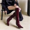Fashion 2026 Autumn Patent Leather Boots Solid Rome Women Shoes Pointed Toe Leisure Women Thin Heels Belt Buckle Boots Knee-High