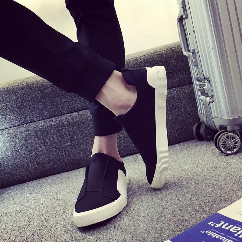 Modne Sneakersy Męskie Buty Materiałowe Męskie Buty Codzienne Płaskie Cool Styl Uliczny Męskie Obuwie Czarne Białe N014