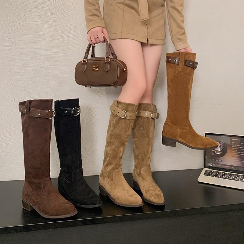 Retro Boots Western Cowboy Boots Women's New Pointed Thick Heel Boots Maillard Brown Knee Boots