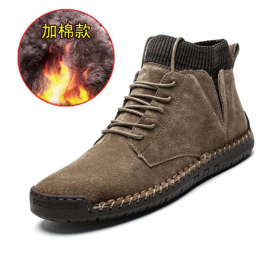 Autumn winter men's leather boots plus fleece men's suede outdoor casual shoes high-top snow boots sapatos masculinos D582