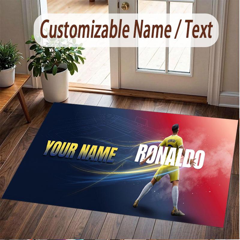 Custom Rug Cristiano Ronaldo Pattern Print Name Text Soft Non‑Slip Floor Carpet for Home Indoor Decoration