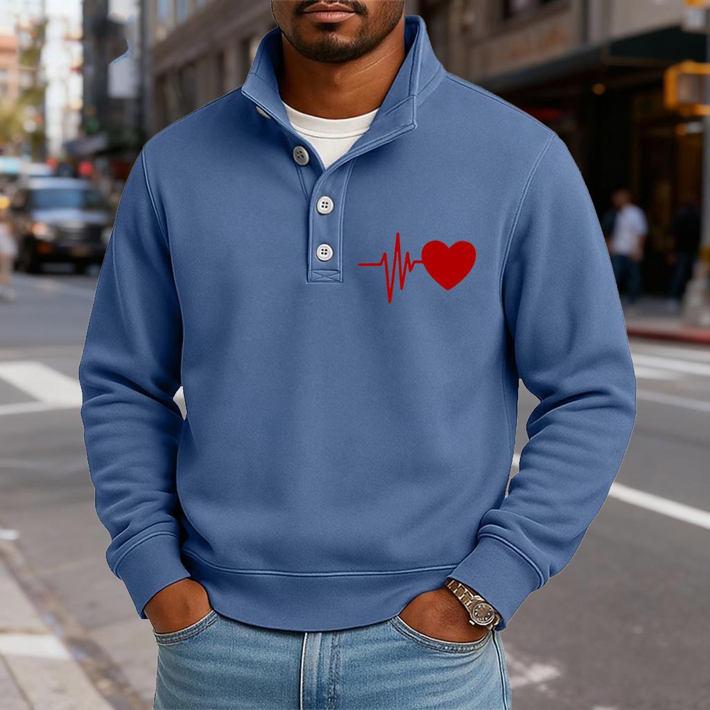 Herren Casual Stehkragen Langarm Oberteil Print Button-Down Sweatshirt