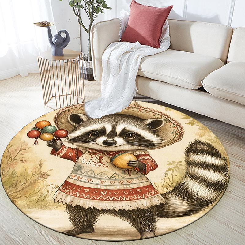 Vintage Costumed Animals,Round Area Rug,Carpet Rug for Living Room Bedroom Sofa Playroom Decor,Non-slip Floor Mat