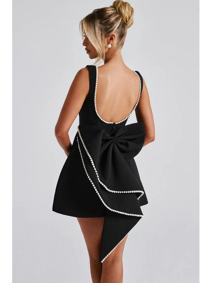 European & American Summer Women's Pearl Bow A-line Backless Dress