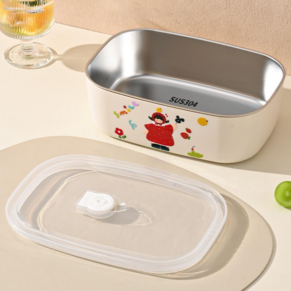 

1500/1000 мл Ланч-бокс из нержавеющей стали 304 с мультяшным рисунком, для микроволновой печи, контейнер для хранения продуктов, герметичный, сохраняющий свежесть