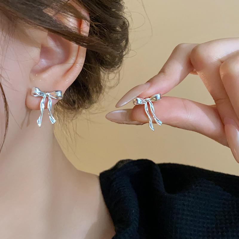 S925 Silver Bow Knot Stud Earrings Elegant Simple Cute Jewelry For Women Girls Fine Piercing Ear Accessories