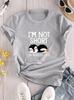 Im Not Short Im Penguin Size Letter & Animals Print T-Shir Crew Neck Short Sleeve T-Shirt Casual Tops Shirts Soft Daily Wear