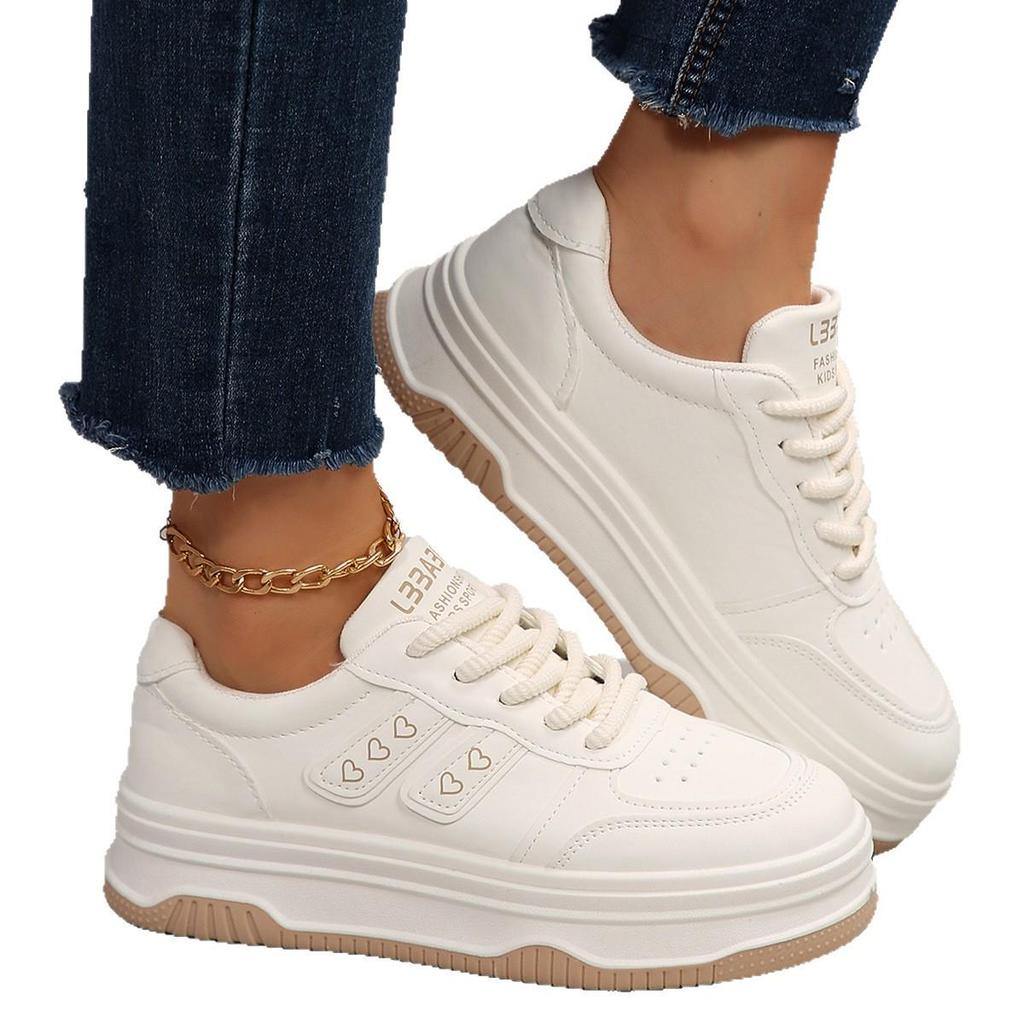 2025 Women's Versatile White Canvas Sneakers - Thick Sole Milk-Colored Casual Shoes for Skirts or Sports