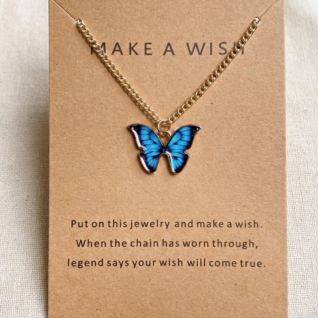 

Bohemian Butterfly Pendant Necklace for Women Alloy Clavicle Chain Fashion Jewelry 4 Color Options Trendy Accessories синий