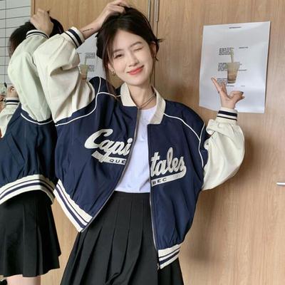 Harajuku Moda Cropped Jaqueta de Beisebol Mulheres Oversized Zipper Coreano Streetwear Curto Varsity Jackets Y2k Casaco Bomber