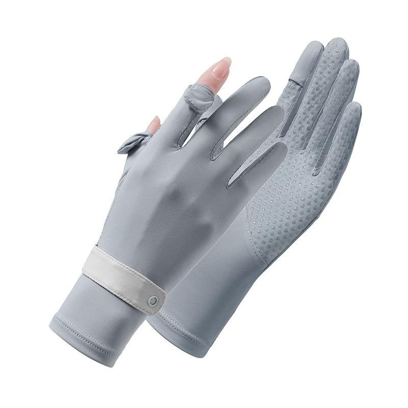 Summer Sunscreen Gloves Women's UV Protection Thin Ice Silk Cool Breathable Driving Non-slip Dew Two-finger Gloves