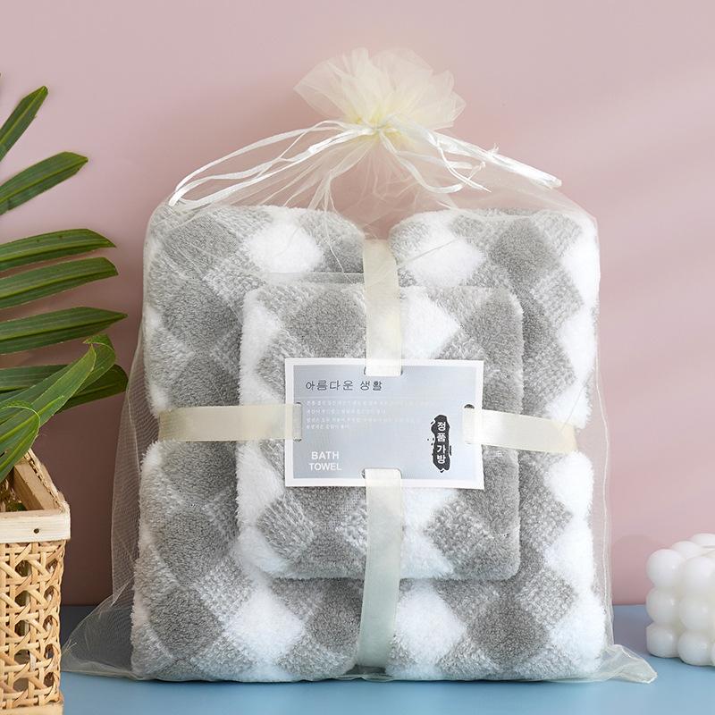 2-teiliges Korallenfleece-Handtuch Badetuch-Set Weizenmuster Superweich Saugfähig Badelaken Spa-Gesichtstuch Mehrere Musteroptionen