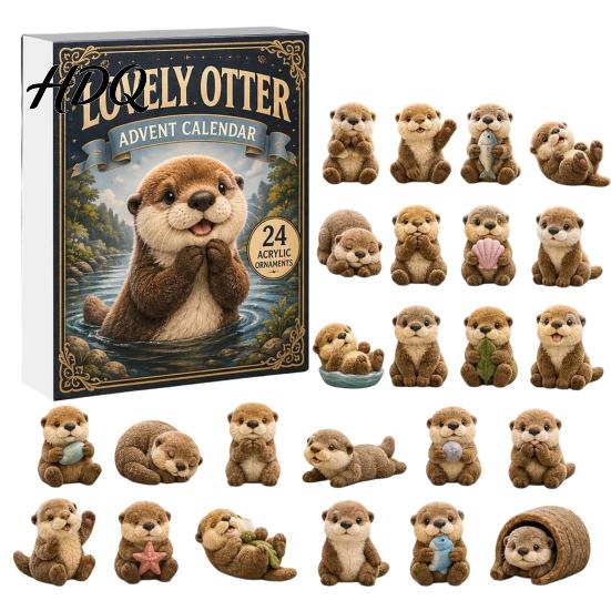 Adventskalender für Kinder Otter Kalender 2026 24 Tage 2D Flache Acryl-Anhänger Weihnachten Einzigartiger Feiertags-Countdown-Kalender Niedliche Cartoon A