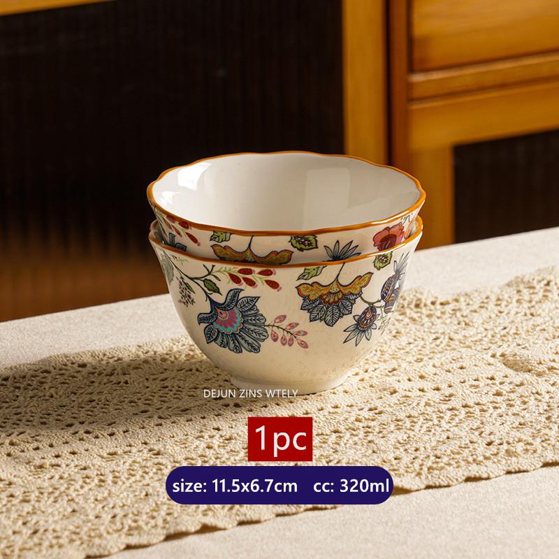 1pc Thickened Ceramic Plates Household Exquisite Noodle Bowls Chinese Ceramic Fruit Salad Plates Kitchen Tableware Accessories