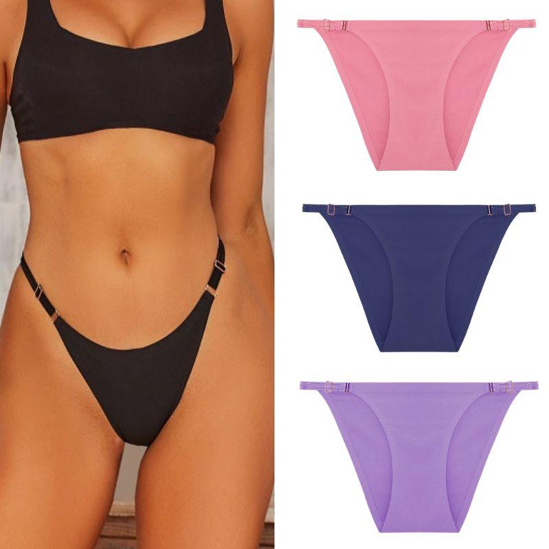 

FINETOO 3PC/S Ice Silk Panty for Woman Sexy Charming Smooth Underwear Low Waist Bikini Triangle Comforty Pants L