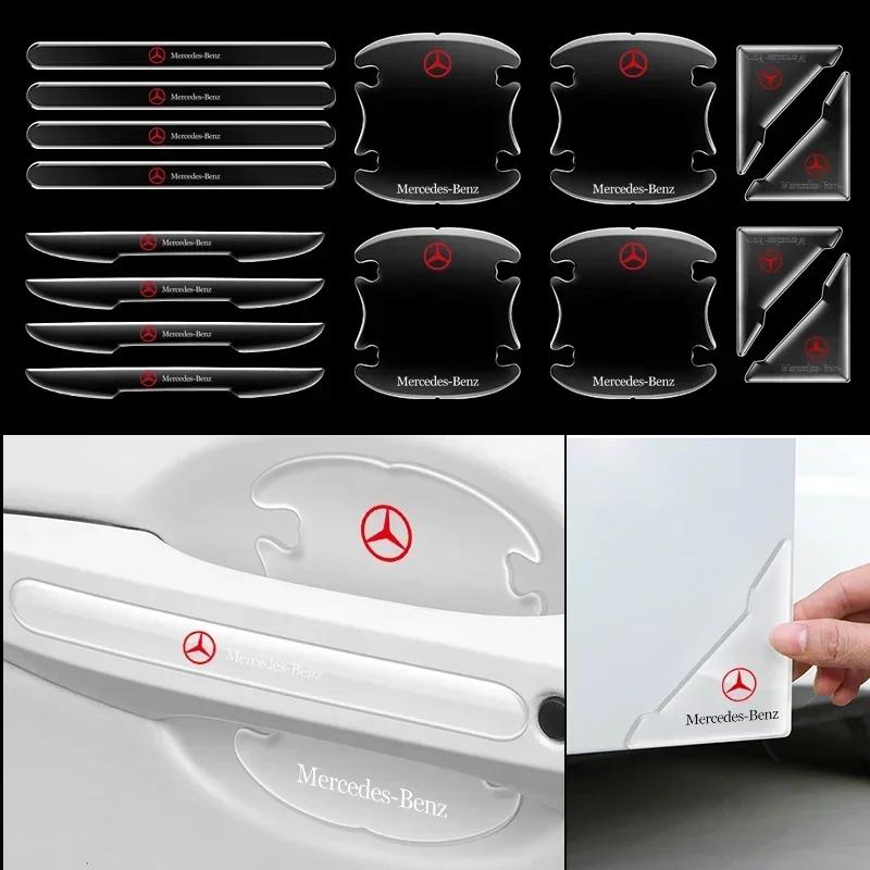 4 stuks Transparante Autodeurhandvat Sticker Decoratie Beschermfolie Voor Mercedes Benz AMG A B C E S Klasse GLC GLK GLE GLA CLA GLB