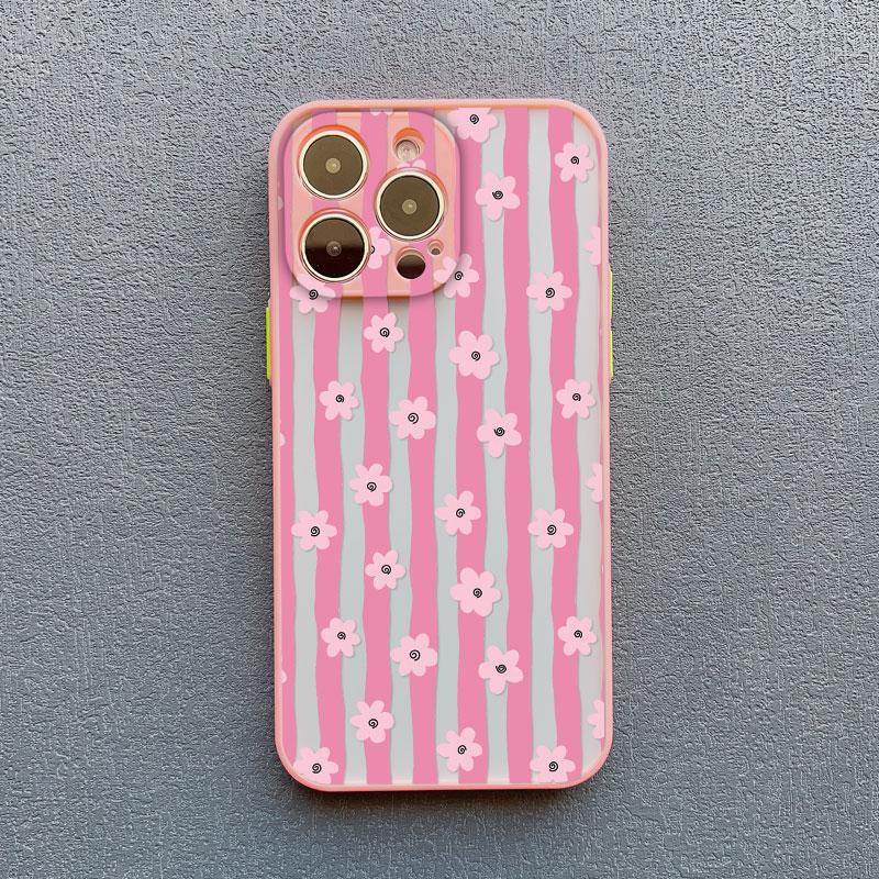 Colorful Striped Minimalist INS Small Floral Pattern Phone Case For iPhone 17 16 14 15 Pro Max Plus 11 13 Mini 12 Pro Max Covers