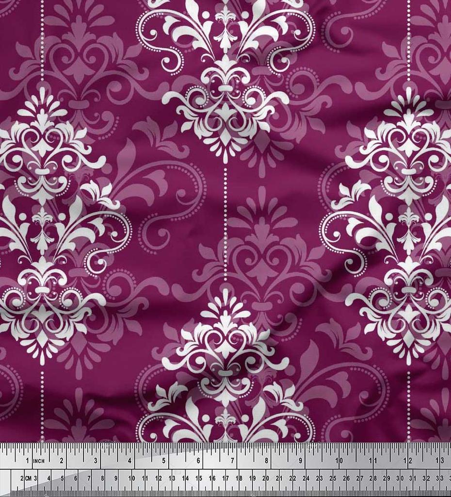 Soimoi Japanischer Krepp-Satin-Stoff mit filigranem Damast-Druck, Meterware, 42 Zoll