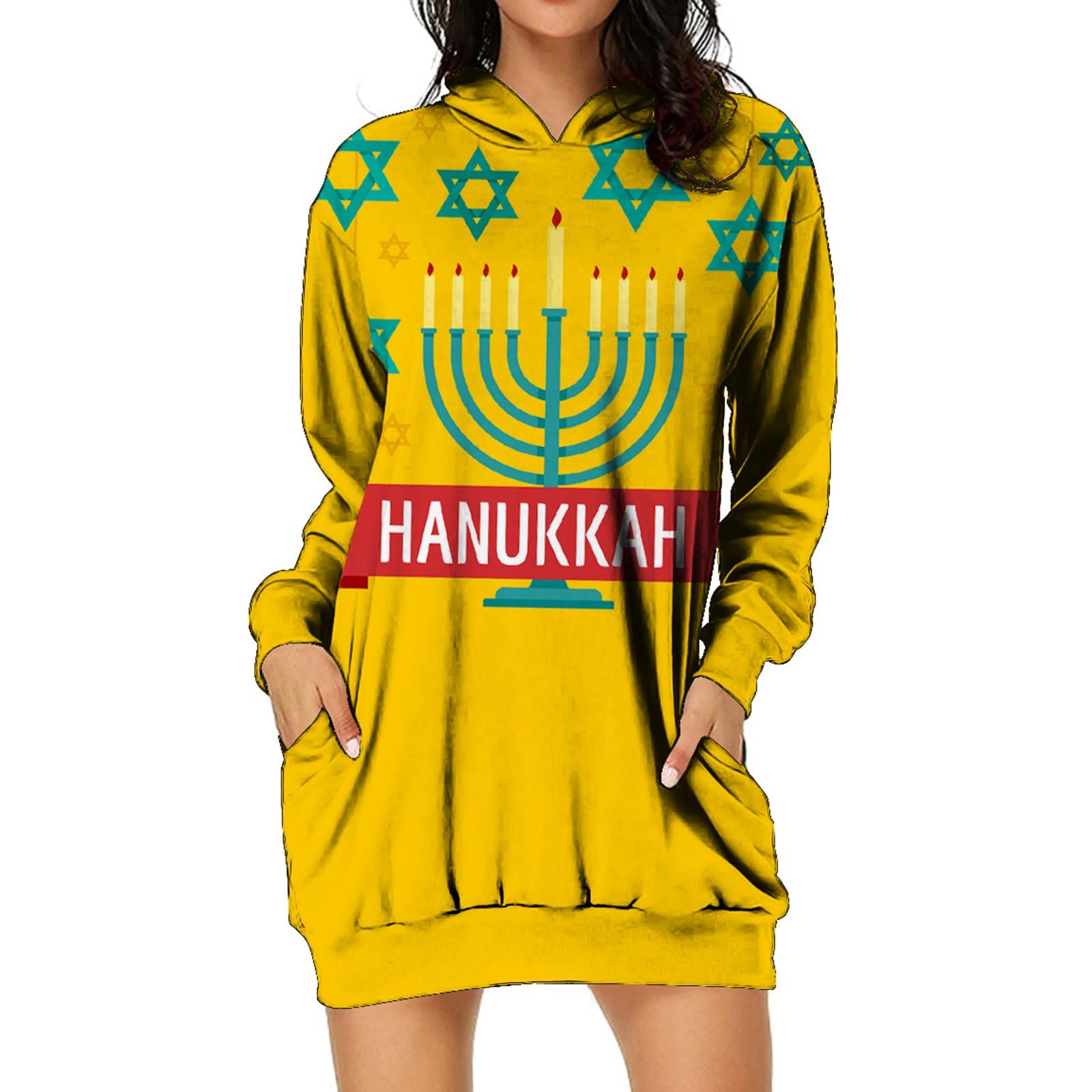 

(радость выбирать)Женский повседневный пуловер с принтом, толстовка с длинным рукавом, платье с капюшоном и карманом XXL жёлтый